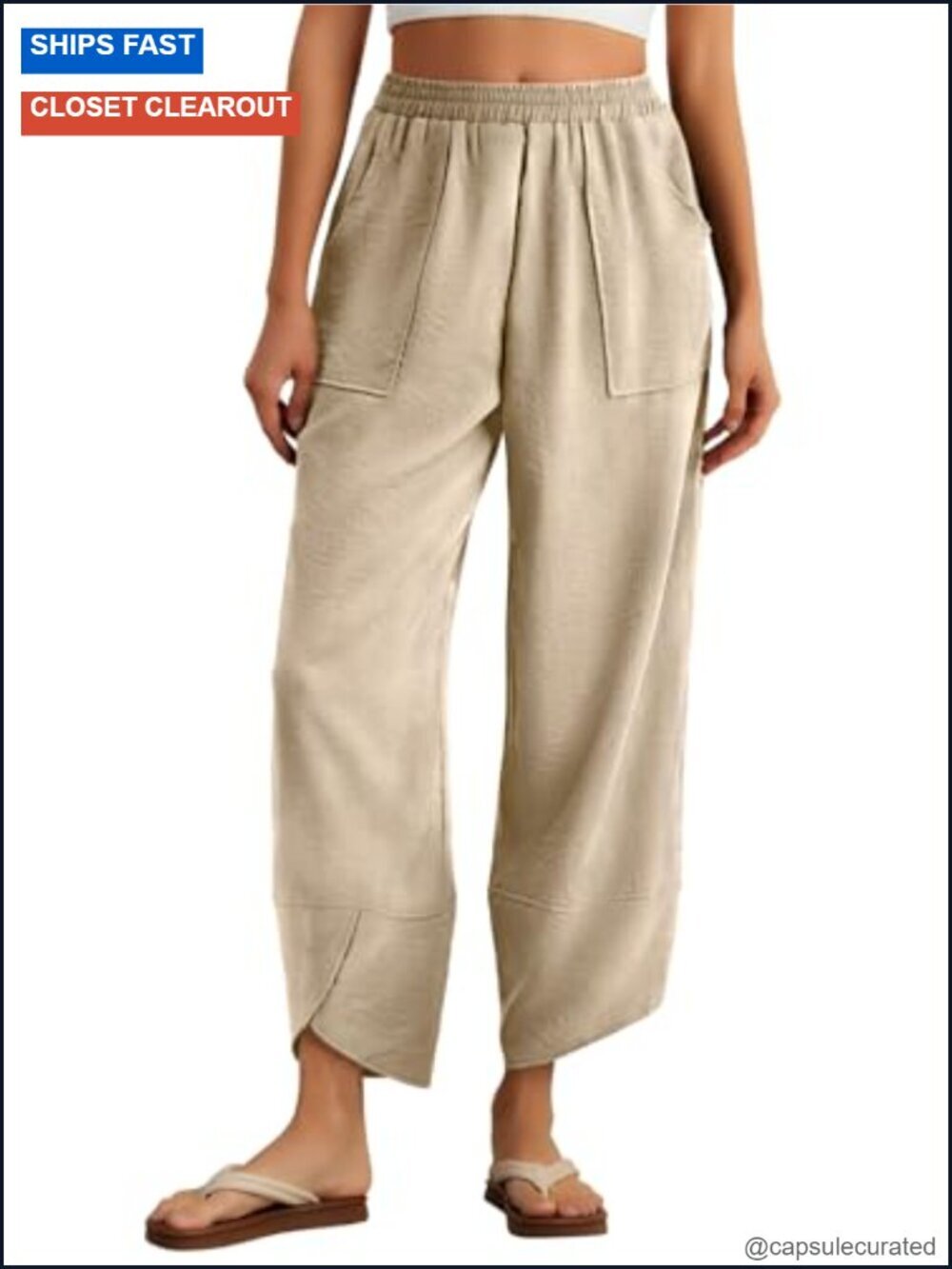Wide Leg Palazzo Pants Elastic Waist Harem Trousers with Pockets